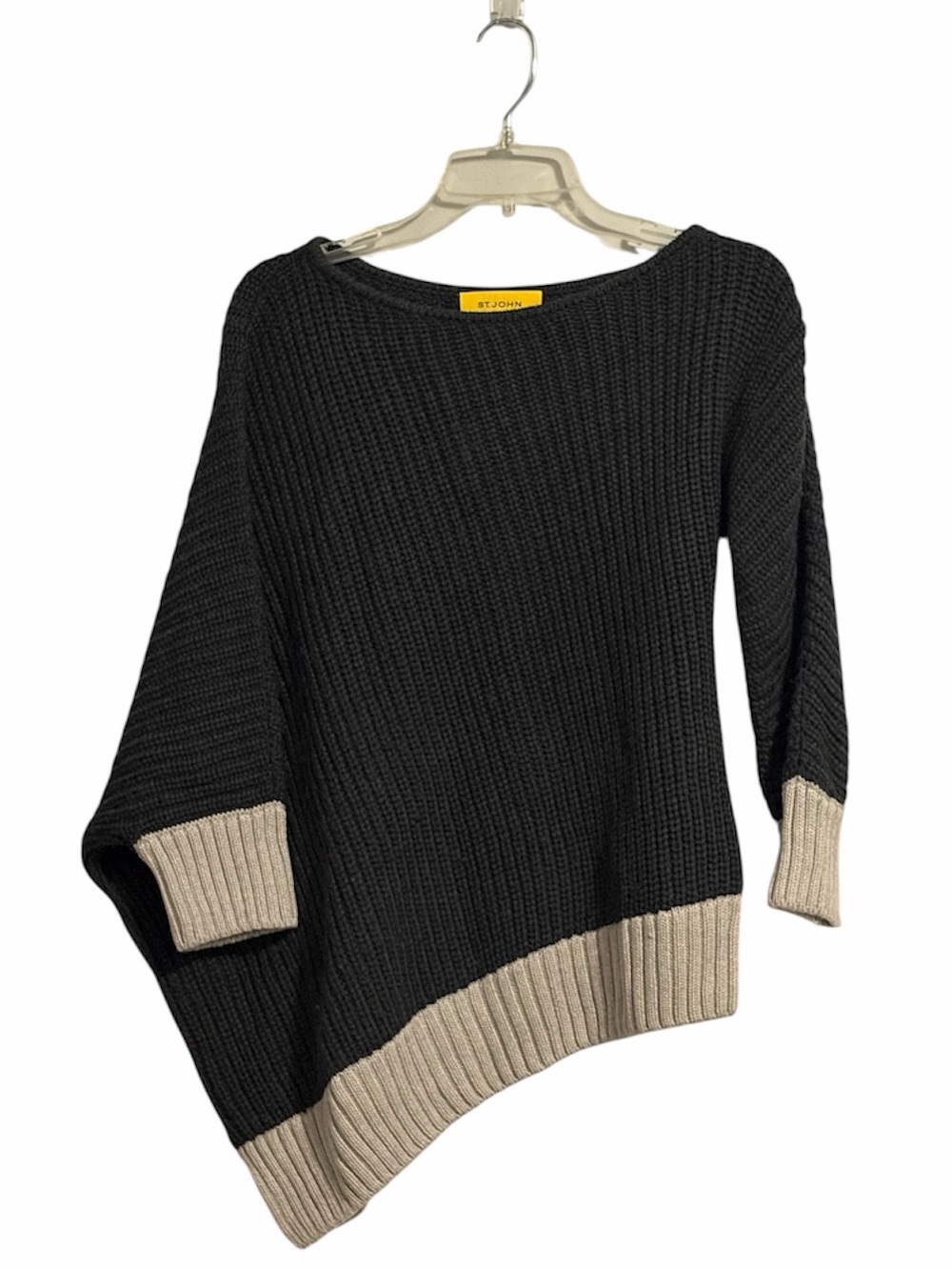 St. John Grey Wool Chunky Knit Asymmetrical Colorblock Sweater M